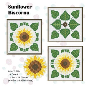 Sunflower Biscornu Cross Stitch Pattern | PDF Leaf & Flower Design | Floral Pincushion Chart | Instant Download