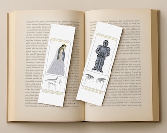 Knight and Princess Cross Stitch Bookmark Pattern PDF, Medieval Fantasy Embroidery Pattern, Instant Digital Download