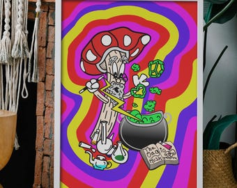 Psychedelic Mushroom Art Print: Trippy Pop Art, Framed Poster