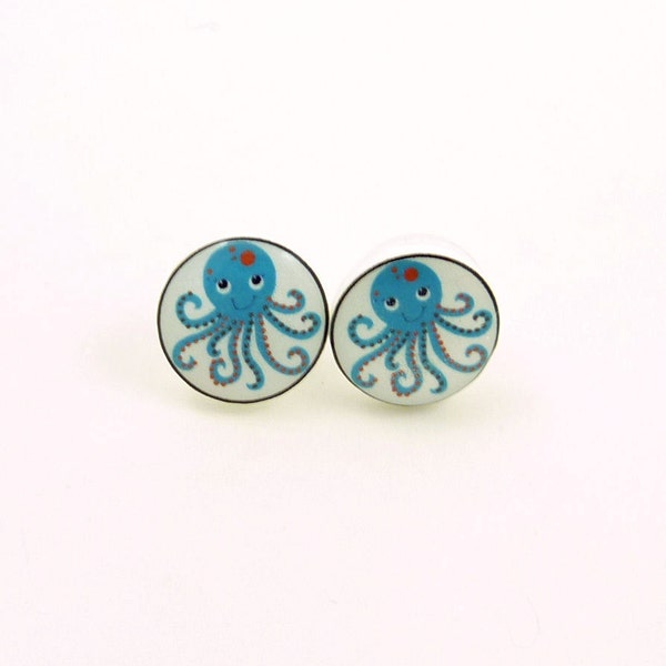 Resin Earrings.  Octopus Earrings.  Resin Post Earrings.  Made with my handmade buttons.