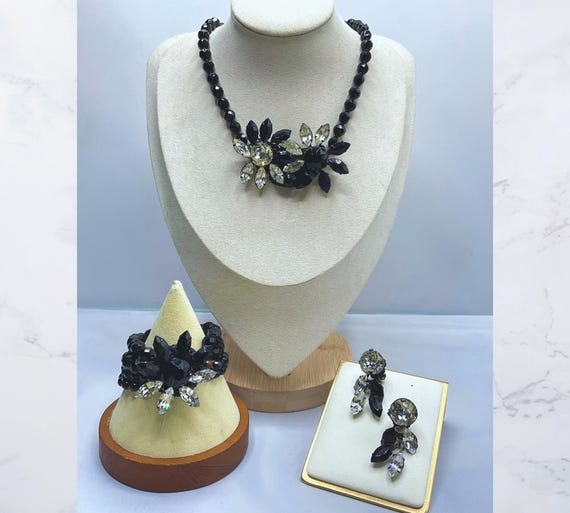 Vintage Miriam Haskell Parure Signed – Black & Cr… - image 1