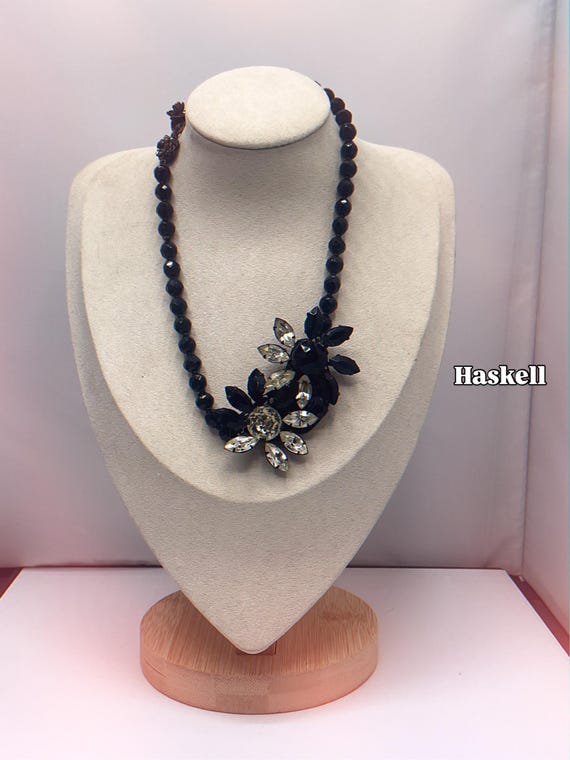 Vintage Miriam Haskell Parure Signed – Black & Cr… - image 11