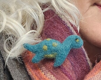 Nessie, Loch Ness monster, wool needle felted, hand made, brooch, pin, cryptid