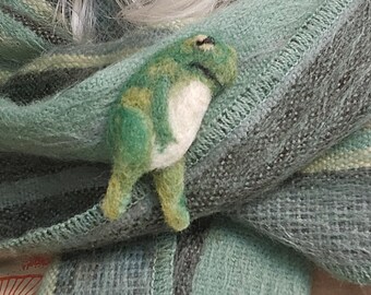 Loveland frog man, cryptid, needle felted wool, brooch, pin, cute, goblin core