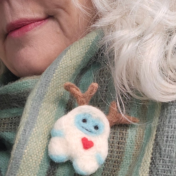 Yeti, needle felted wool,one of a kind, brooch, pin, cute, monster, cryptid