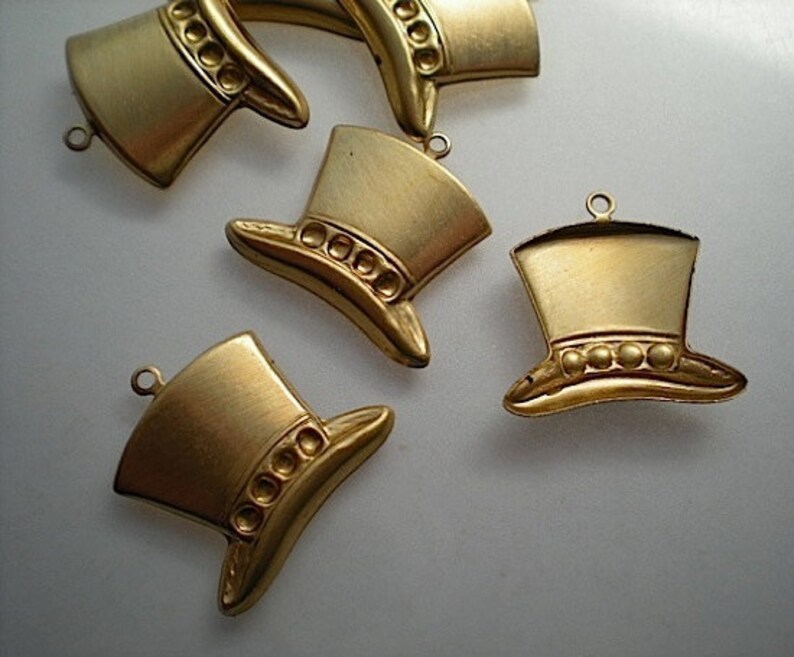 6 Brass Top Hat Charms Etsy