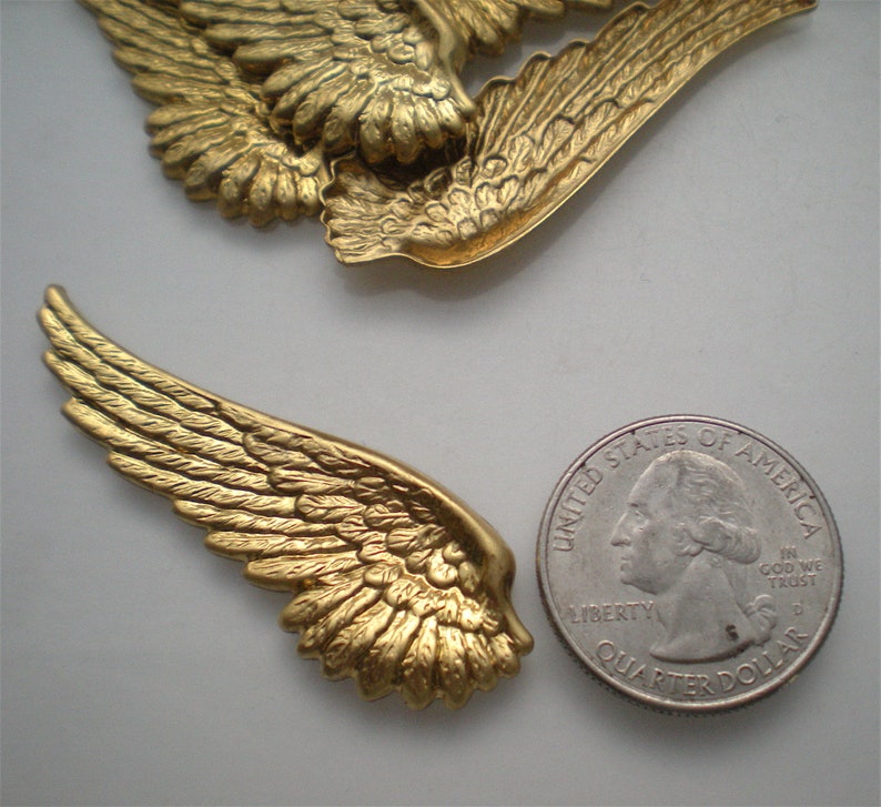 6 Large Brass Wing Charms Etsy