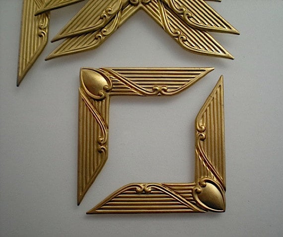 6 brass art deco corner brackets #14 