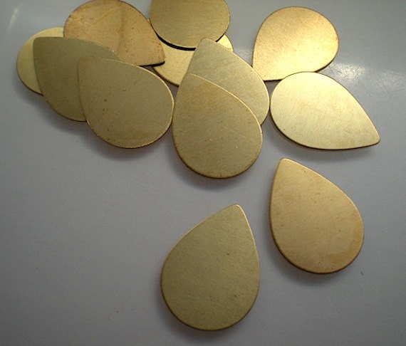 NEW SIZE - 12 medium flat brass teardrop stamping blanks