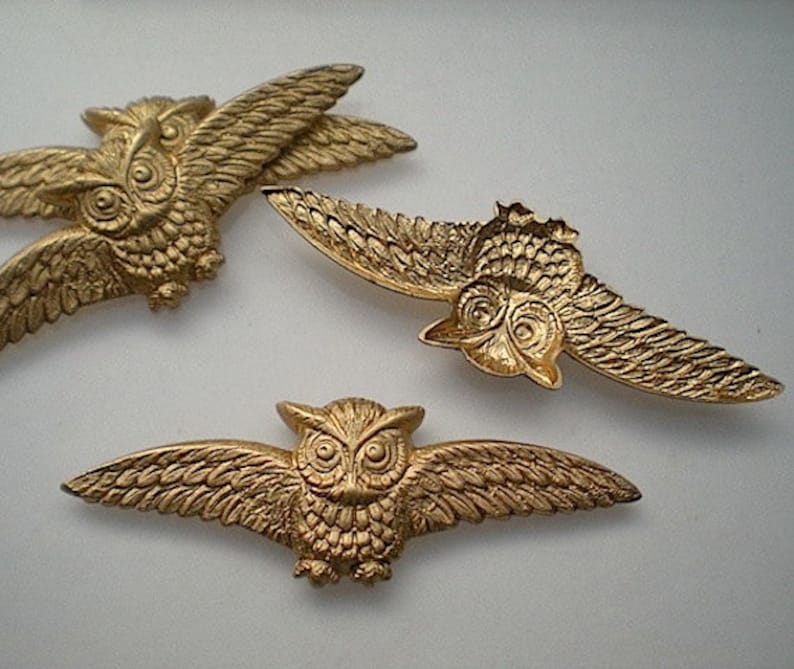4 large brass owl charms