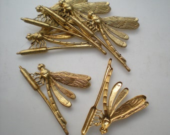 6 brass dragonfly on cattail stampings