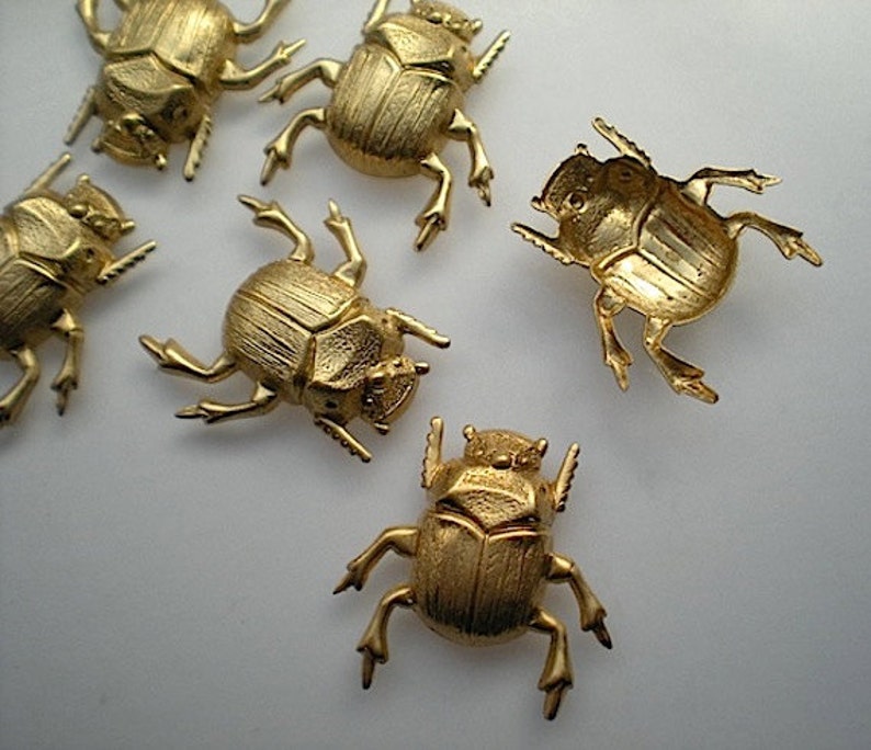 8 Beetle Tiny Charm Insect Brass Stamping Pendant Jewelry Findings . 