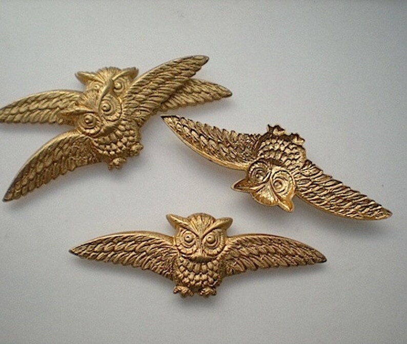 4 large brass owl charms