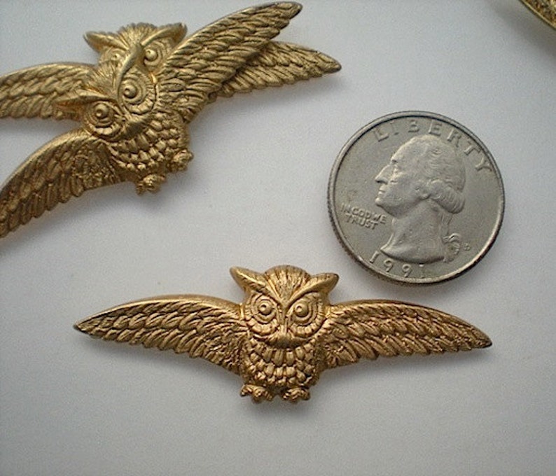 4 large brass owl charms