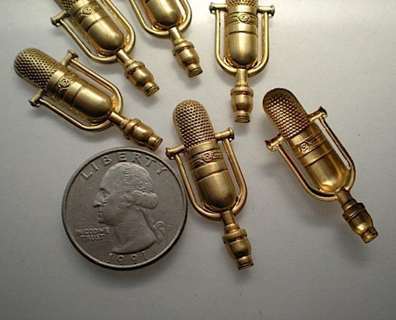 6 brass microphone charms Etsy