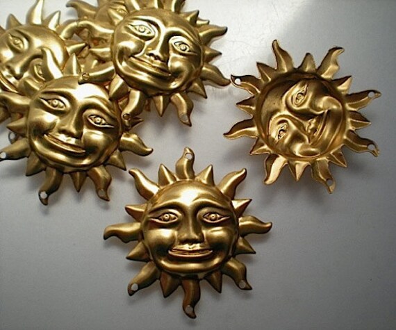 6 medium brass sun charms #6