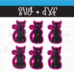 Cat Silhouette and Outlines SVG DXF
