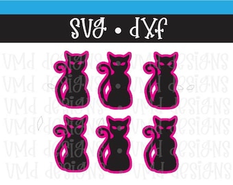 Cat Silhouette and Outlines SVG DXF