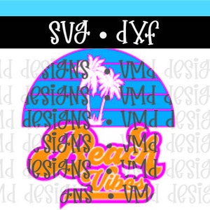 Retro Beach Vibes Word Art SVG DXF