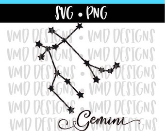 Gemini Star Constellation and Outline Zodiac Astronomy Astrology SVG PNG