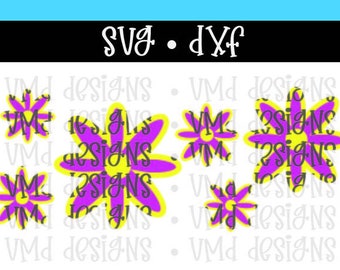 Flower Silhouette and Outline SVG DXF
