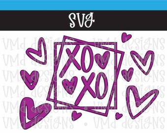 XOXO Hugs and Kisses Valentine's Day Hearts SVG
