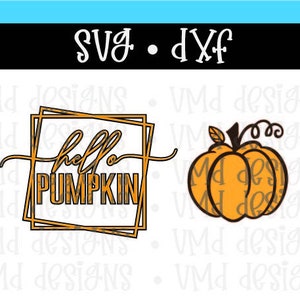 Hello Pumpkin Fall Autumn SVG DXF with Black and White Buffalo Plaid in PNG Jpg