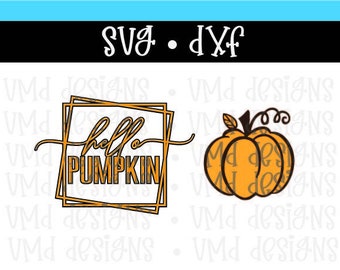 Hello Pumpkin Fall Autumn SVG DXF with Black and White Buffalo Plaid in PNG Jpg