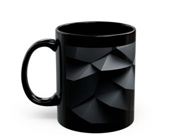 Black Geometric Ceramic Mug, Minimalist Design, 11oz