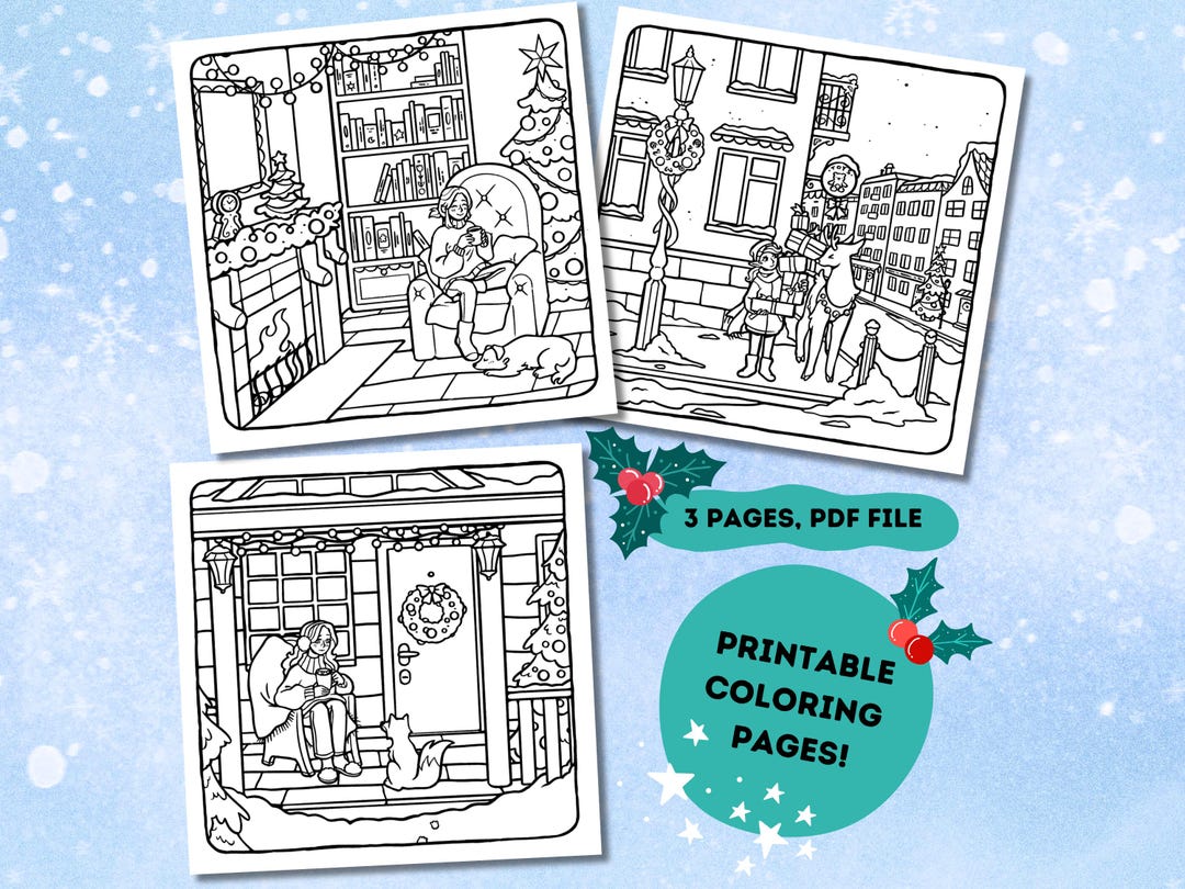 Cozy Christmas Coloring Pages | Coloring Pages for Adults, Coloring ...