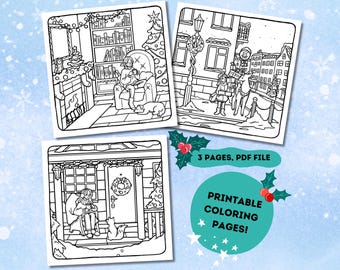Ensemble de pages à colorier de Noël douillettes | Scènes d'hiver festives (PDF)