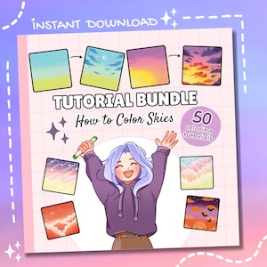 Tutorial Bundle: How to Color Skies, 50 Coloring Practice Pages, Printable PDF