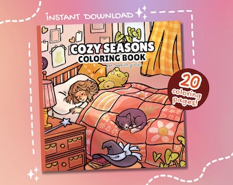 Cozy Seasons Coloring Book | Halloween & Christmas Illustrations (Digital Download)