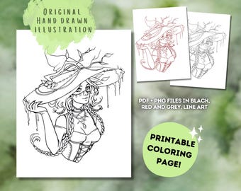 Earth Witch Coloring Page | Mystical Pagan Portrait (PDF, PNG)