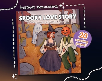 Spooky Love Story Coloring Book | Witch & Pumpkin Romance (Digital Download)