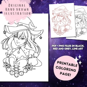 Moon Magic Witch Coloring Page | Witchy Coloring | Wizard Coloring | Witchy Coloring Book | Lunar-Inspired Witch Illustration | Moon Goddess