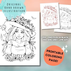 Autumn Witch Coloring Page | Female Coloring Pages | Halloween Witches Coloring | Witchy Coloring | Face Coloring Page | Witches
