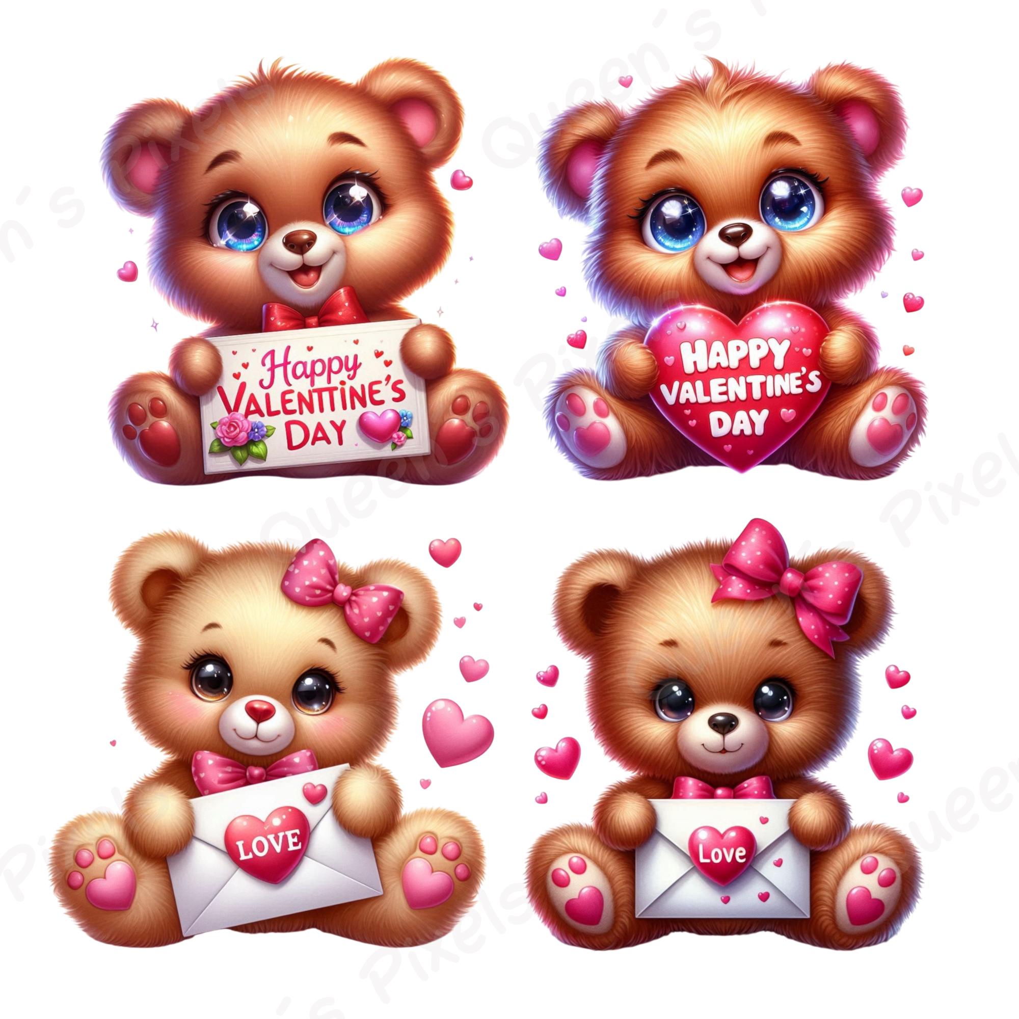 Cute Valentine Teddy Bear Png Clipart Bundle, Love Bear Png, Adorable ...