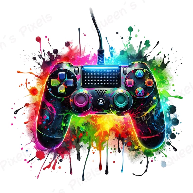 Colorful Game Controller PNG Clipart, Neon Gaming Controller Clipart ...