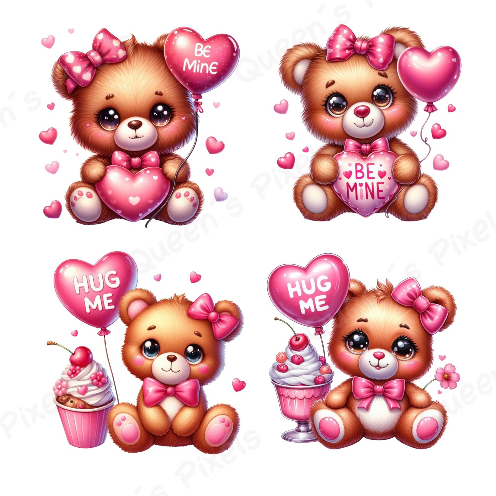 Cute Valentine Teddy Bear Png Clipart Bundle, Love Bear Png, Adorable ...