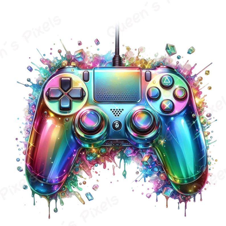 Colorful Game Controller PNG Clipart, Neon Gaming Controller Clipart ...