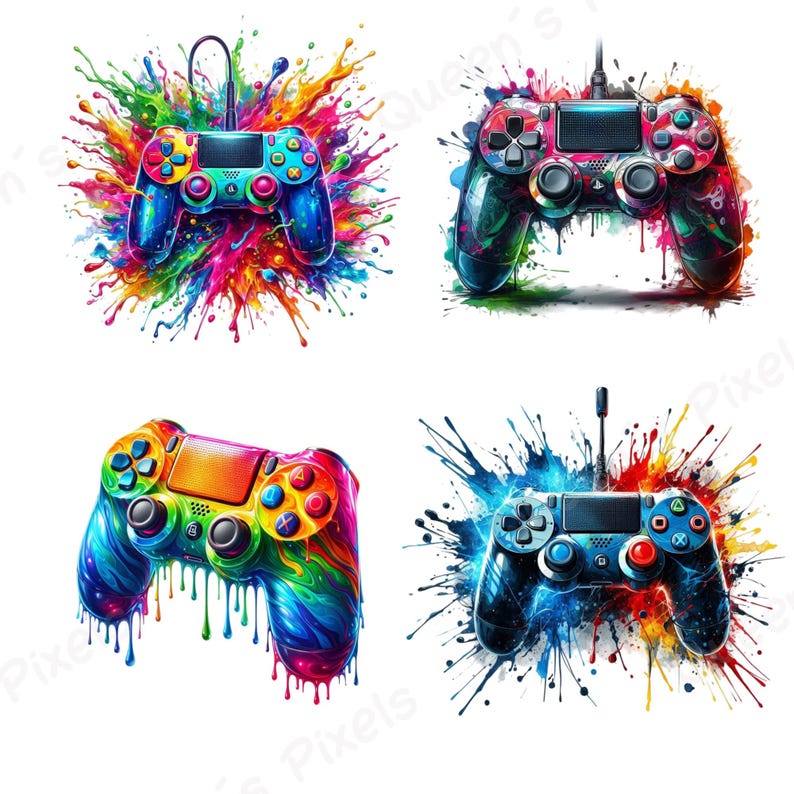 Colorful Game Controller PNG Clipart, Neon Gaming Controller Clipart ...