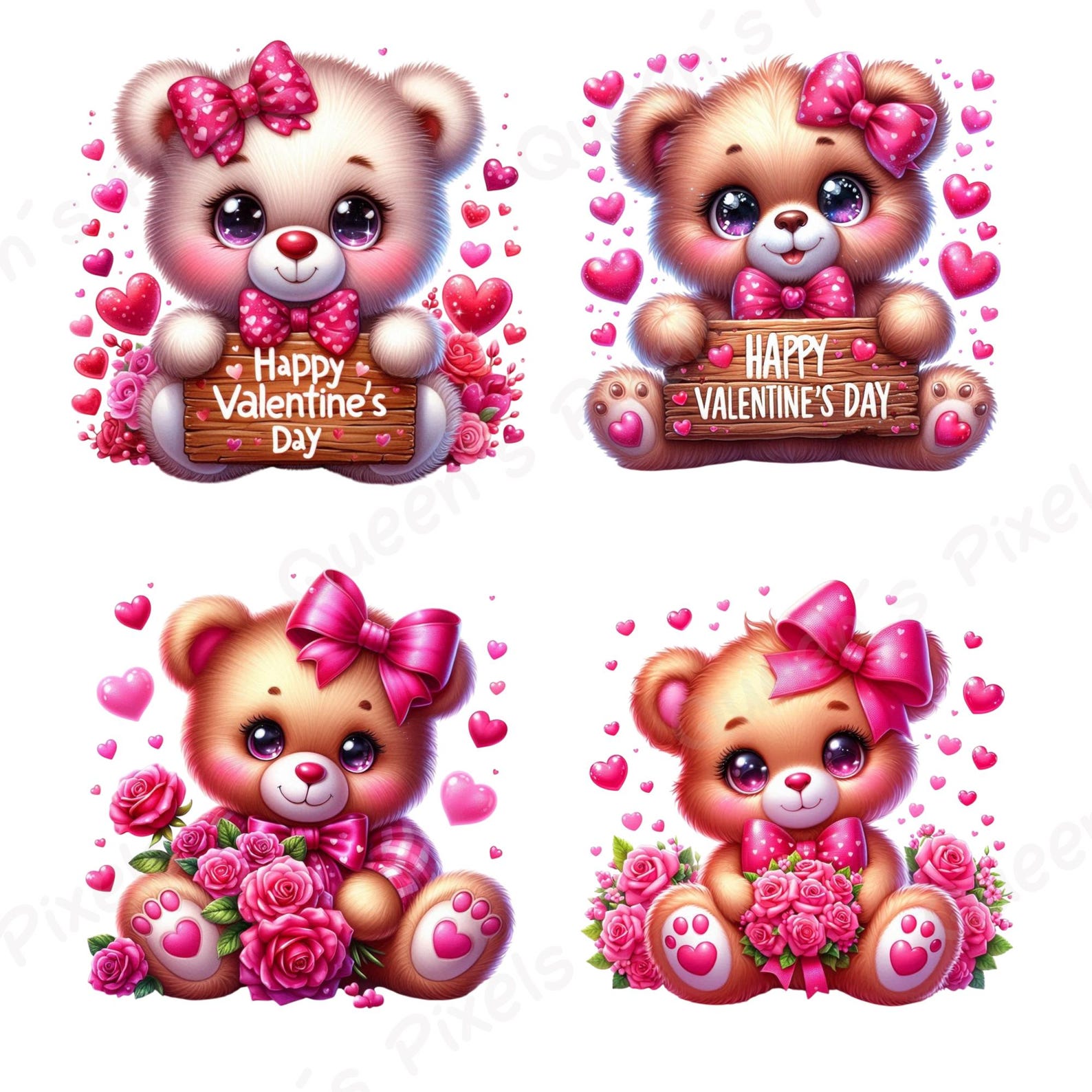 Cute Valentine Teddy Bear Png Clipart Bundle, Love Bear Png, Adorable ...
