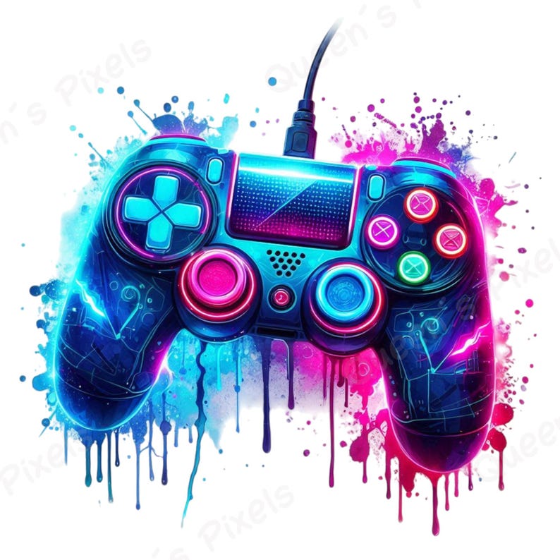 Colorful Game Controller PNG Clipart, Neon Gaming Controller Clipart ...
