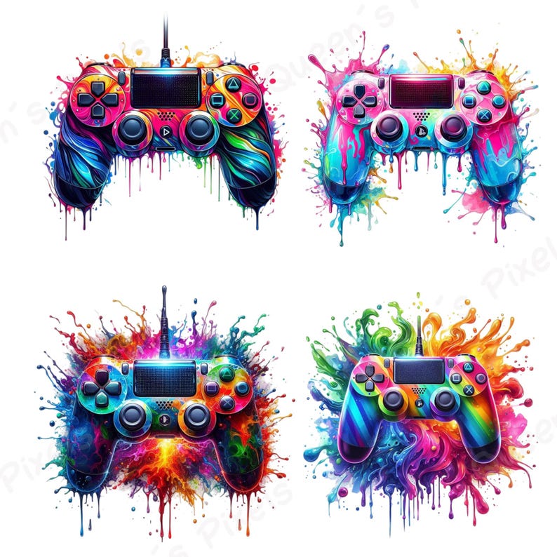 Colorful Game Controller PNG Clipart, Neon Gaming Controller Clipart ...