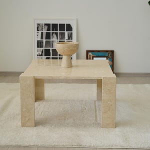 Handmade Travertine Coffee Table, Modern Minimalist Natural Stone Center Table, Luxury Square Living Room Table, Contemporary Home Decor