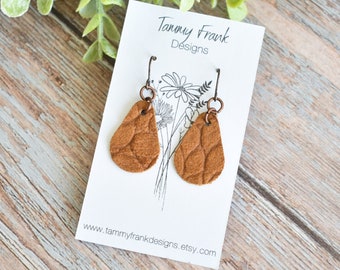 Leather earrings, leather teardrop earrings, leather teardrop, small leather teardrop, brown leather earrings, brown leather teardrop