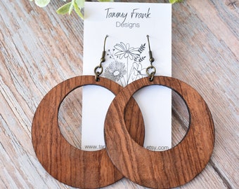 Bubinga Wood Dangle Earrings - Large Exotic Wood Dangle Earrings, Laser Cut Wood Earrings, Wood Earrings