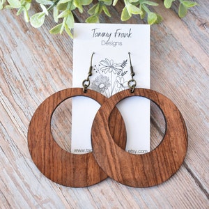 Bubinga Wood Dangle Earrings Large Exotic Wood Dangle Earrings, Laser Cut Wood Earrings, Wood Earrings image 1