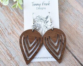 Walnut Wood Dangle Earrings - Exotic Wood Dangle Earrings, Laser Cut Wood Earrings, Wood Earrings